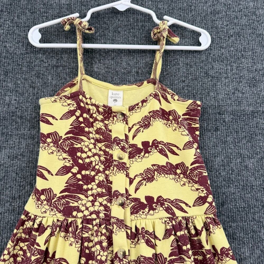 Kate Quinn Girls Sun Dress Size 5 Chili Wisteria Vine Tie Shoulders Button Front - Picture 2 of 10